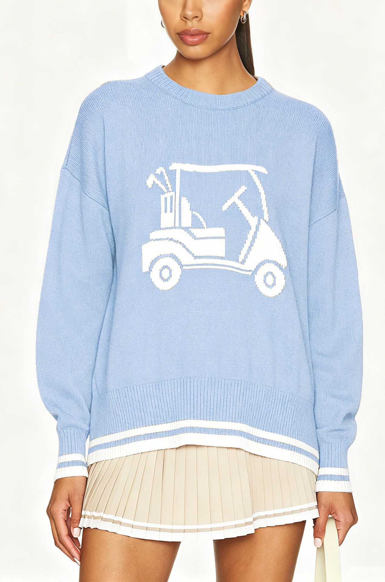 Women's Jacquard Crewneck Pullover Knit Sweater