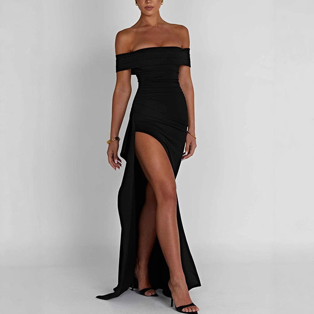 Women's Off-Shoulder High Slit Bodycon Party Dress