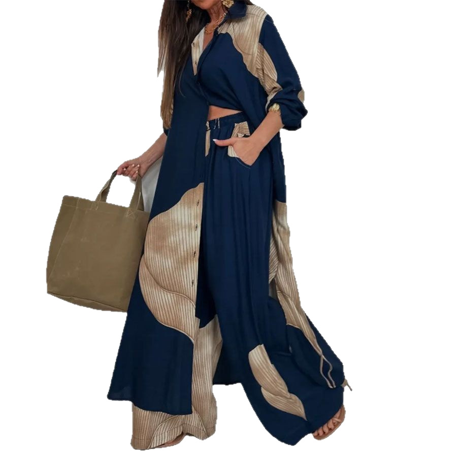 Women's Colorblock Loose Shirt and Pants Two-Piece Set