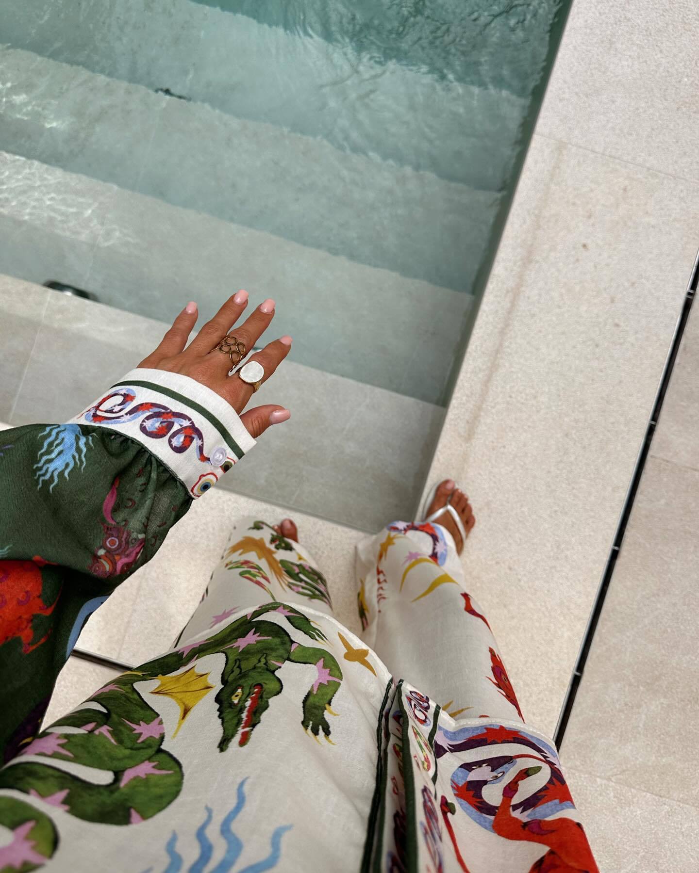 Macaron Print Linen Long-Sleeve Shirt and Pants Set