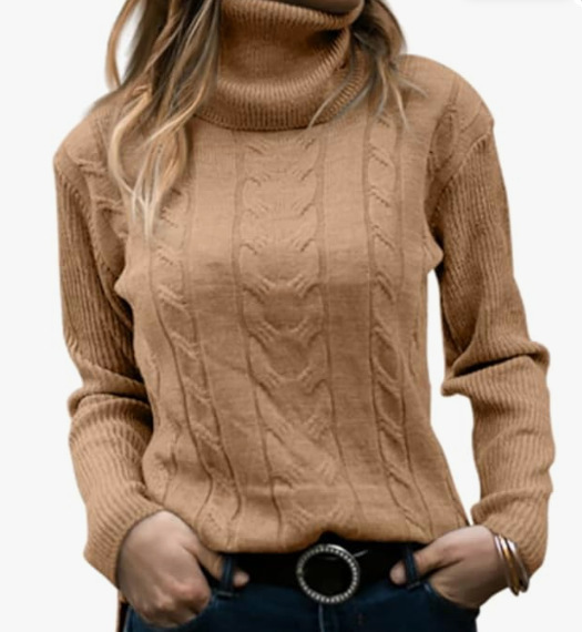 Women's Solid Turtleneck Knit Sweater Long Sleeve Pullover