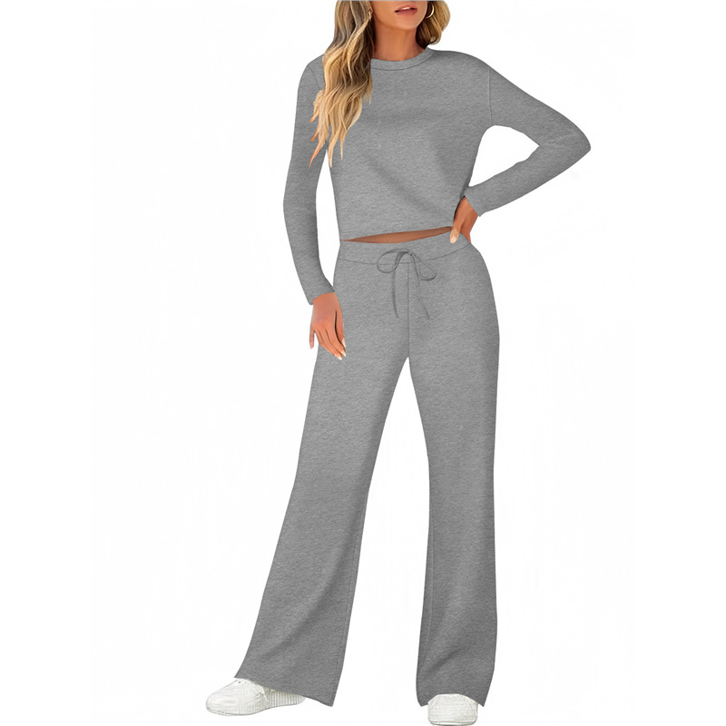 Women's Casual Two-Piece T-Shirt and Pants Set Solid Color Long Sleeve