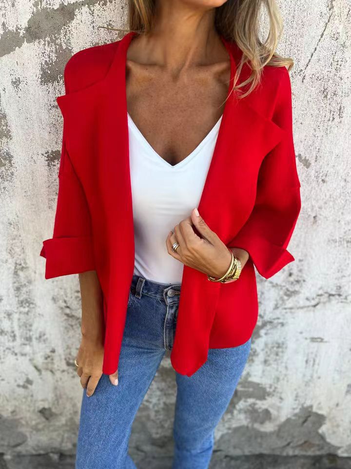 Faux Suede Collared Cardigan Jacket Solid Color Lightweight