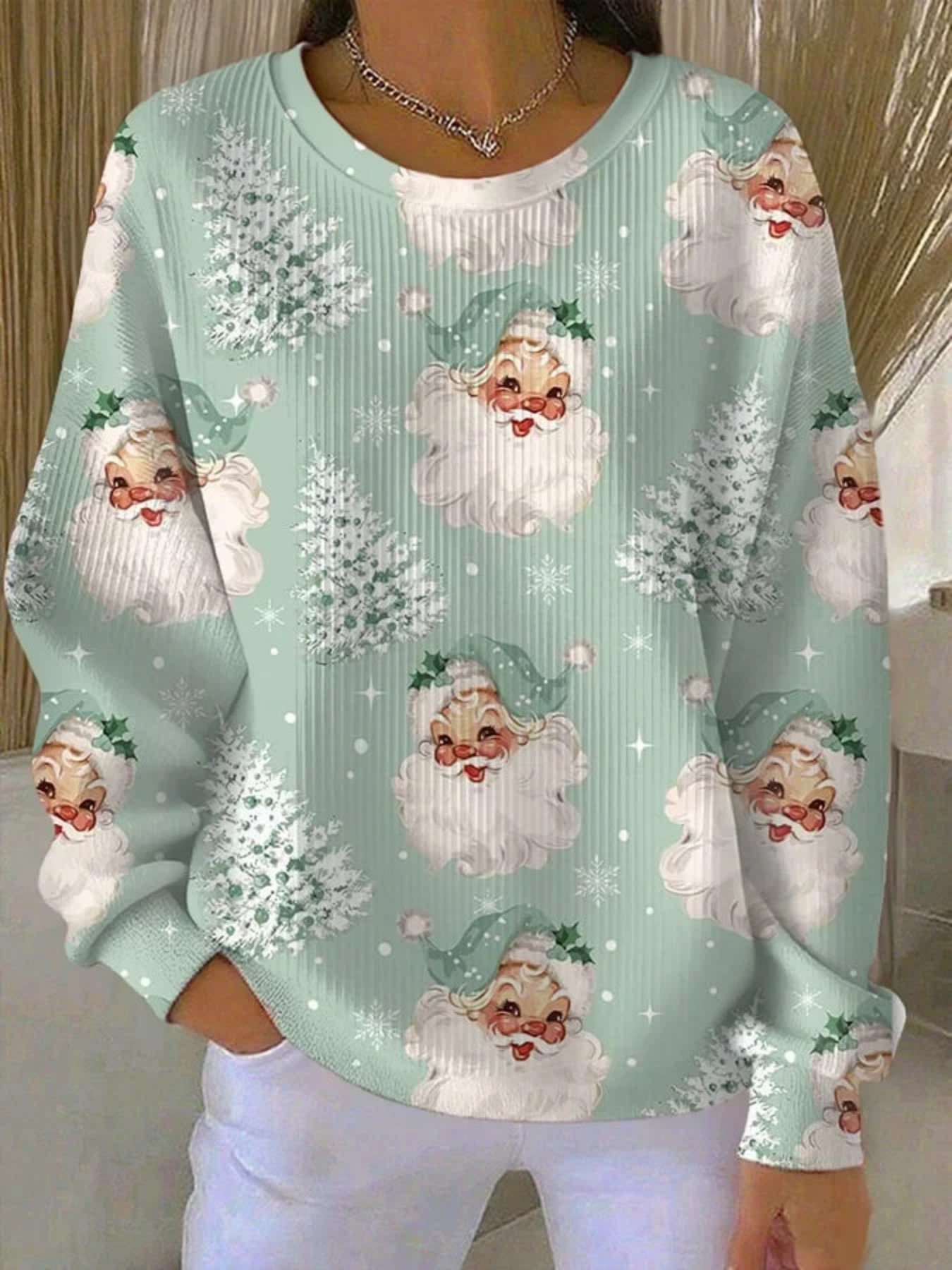Christmas Print Crewneck Long Sleeve Pullover Sweatshirt