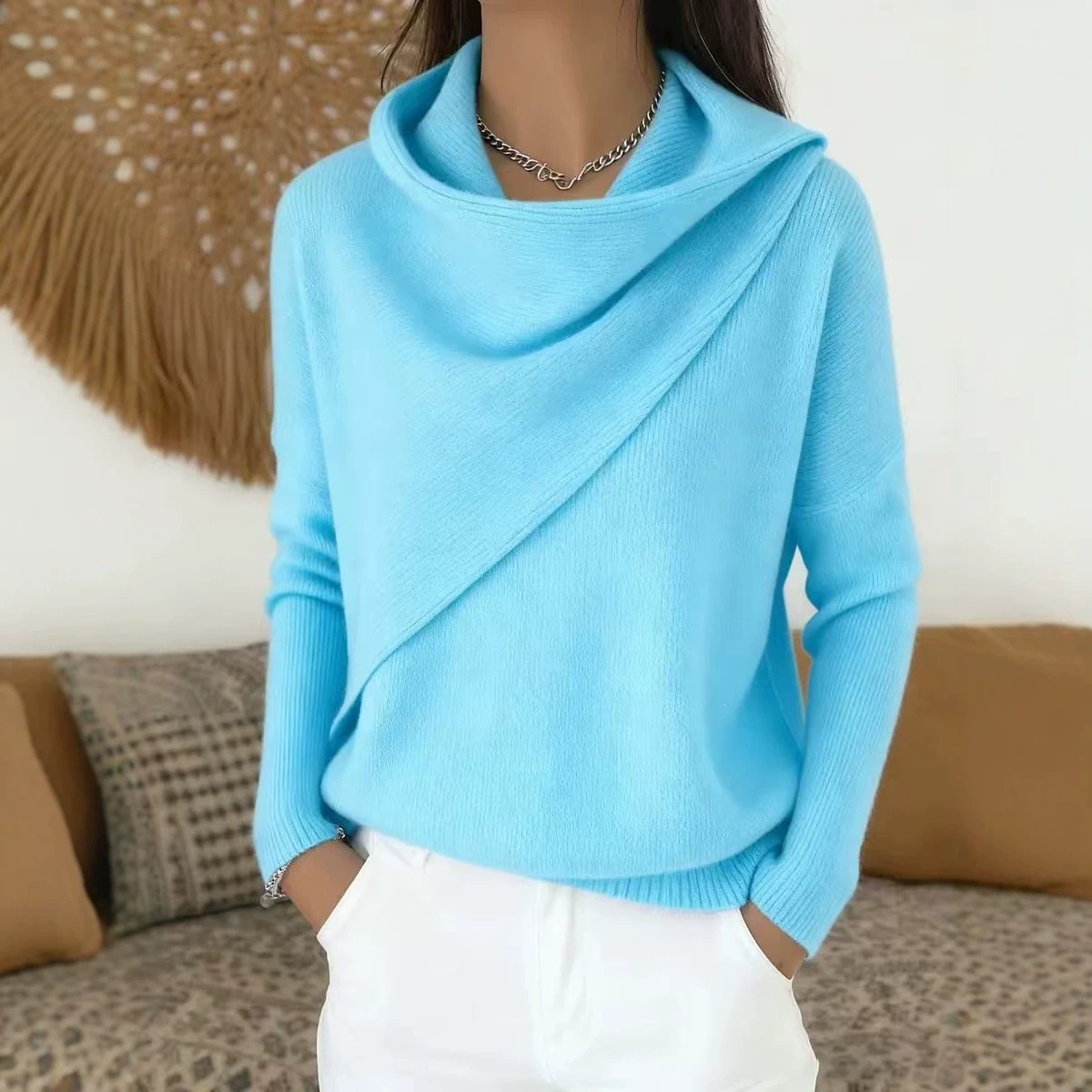 Women's Crewneck Knit Pullover Sweater Casual Loose Solid Color