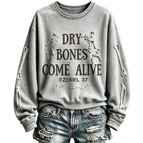 Bone Letter Print Crewneck Long Sleeve Pullover Sweatshirt