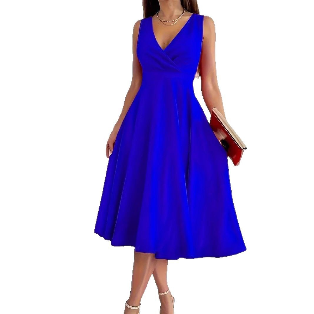 Sleeveless V-Neck Midi Dress Casual Party Dress