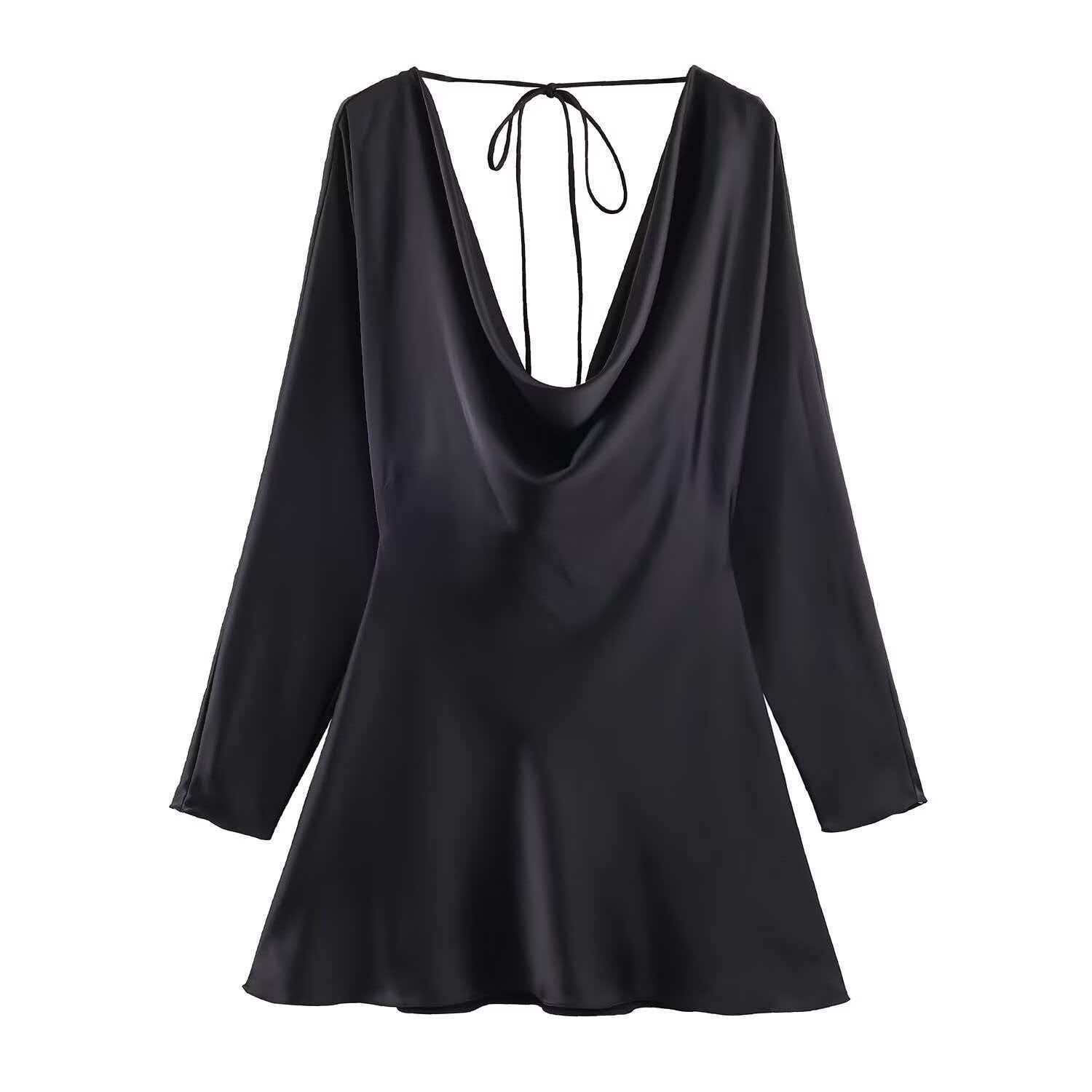 Women's Satin-Feel Draped Cowl Neck Bodycon Dress