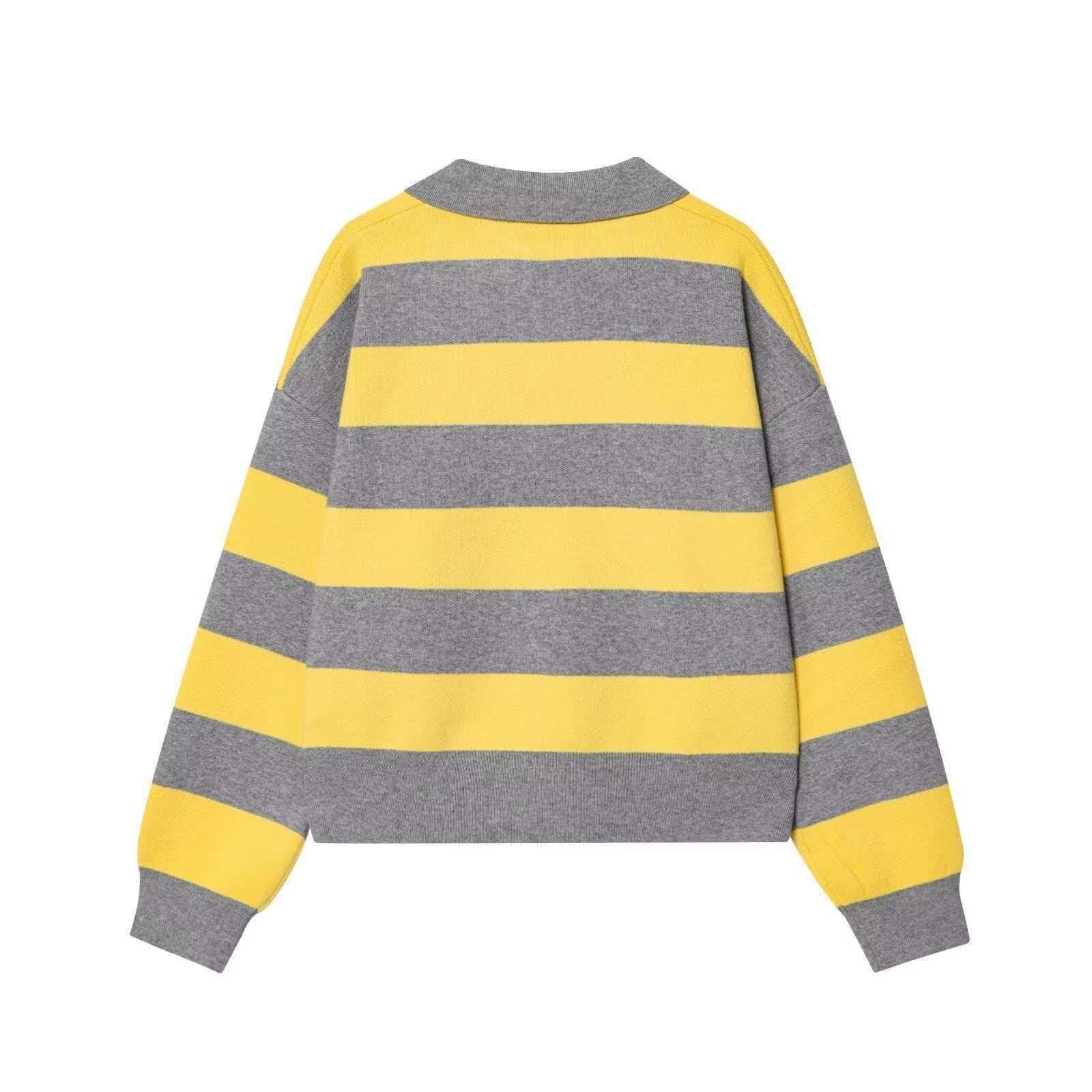 Striped Long-Sleeve Knit Sweater Square Neck Loose Fit