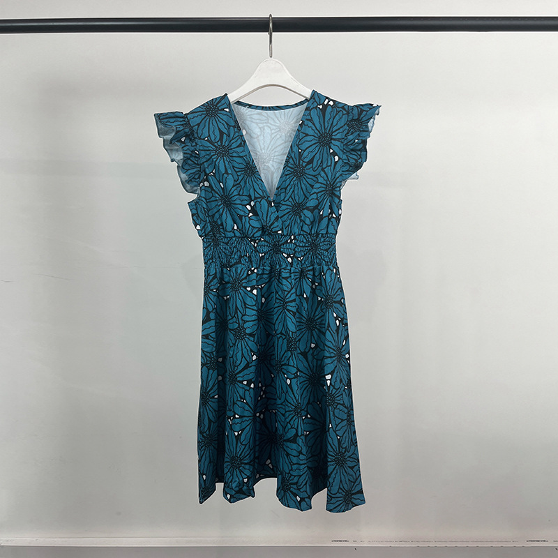 Women's Sleeveless V-Neck Floral Print A-Line Short Dress