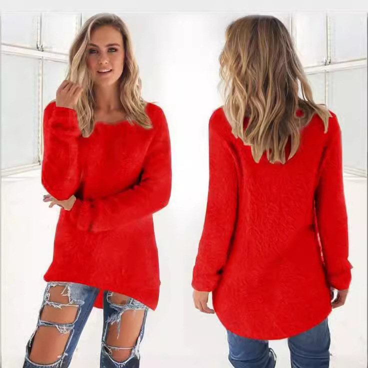 Women's Solid Color Long Sleeve Crewneck Sweater