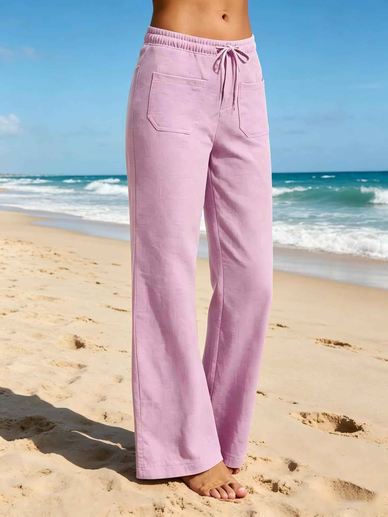 Women's Solid Straight-Leg Drawstring Pants with Pockets