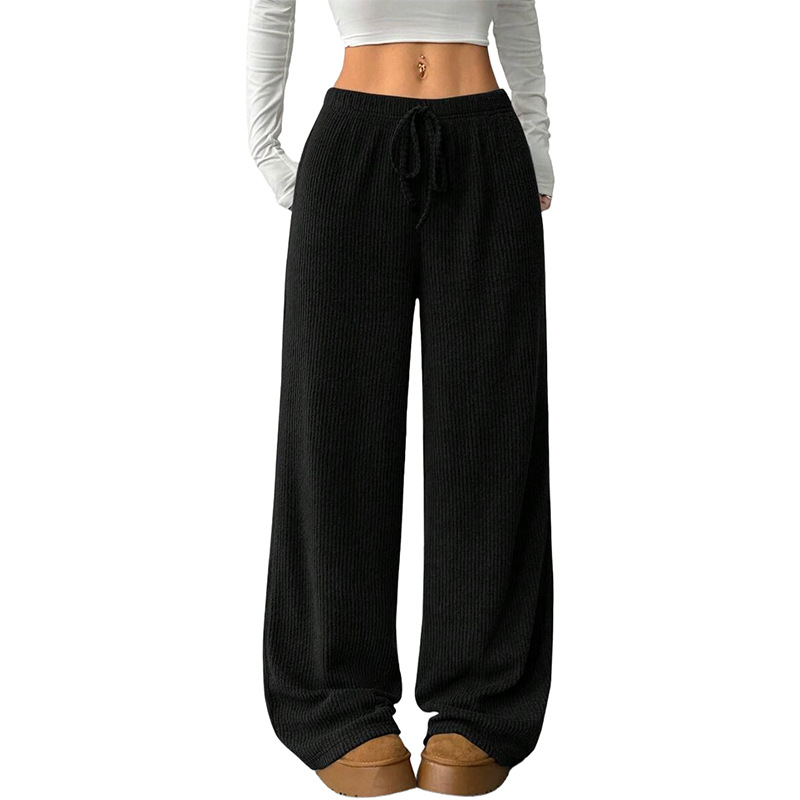 Women's High-Waist Wide-Leg Pants Solid Color Elastic Waist Straight Loose Casual