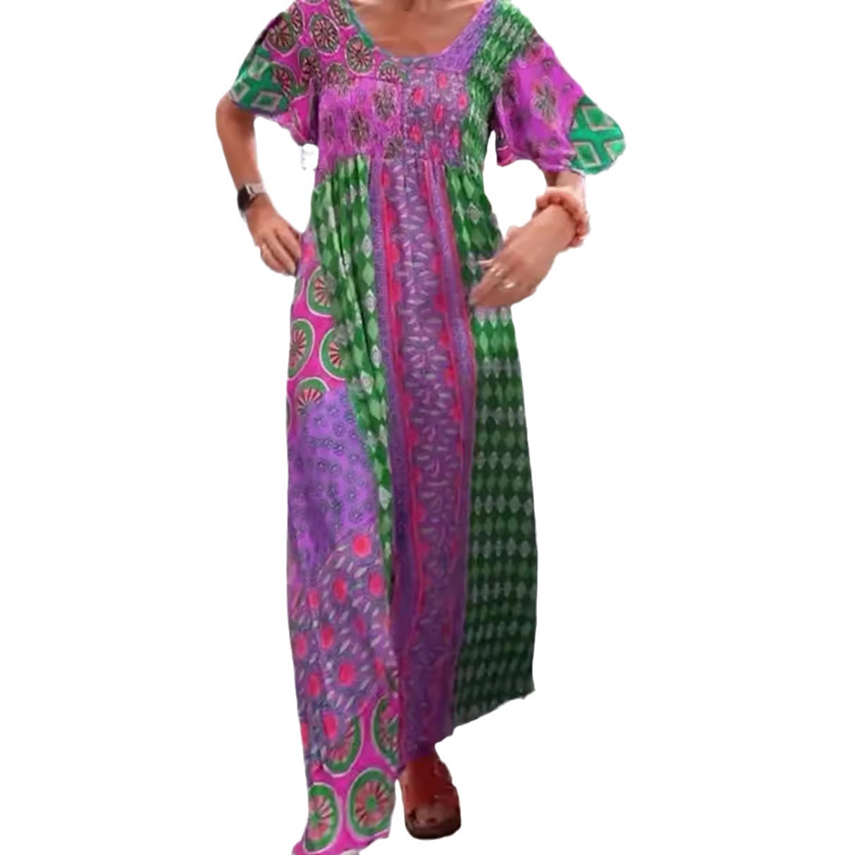 Women's Printed Round Neck Short Sleeve Elegant Dress