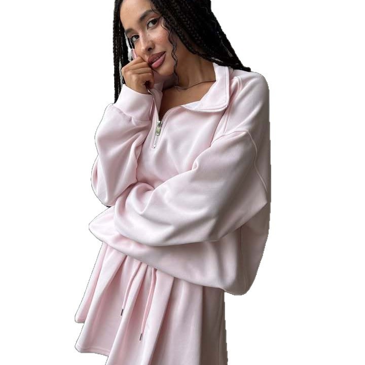 Women's Zip-Up Cardigan and Drawstring Mini Skirt Two-Piece Set