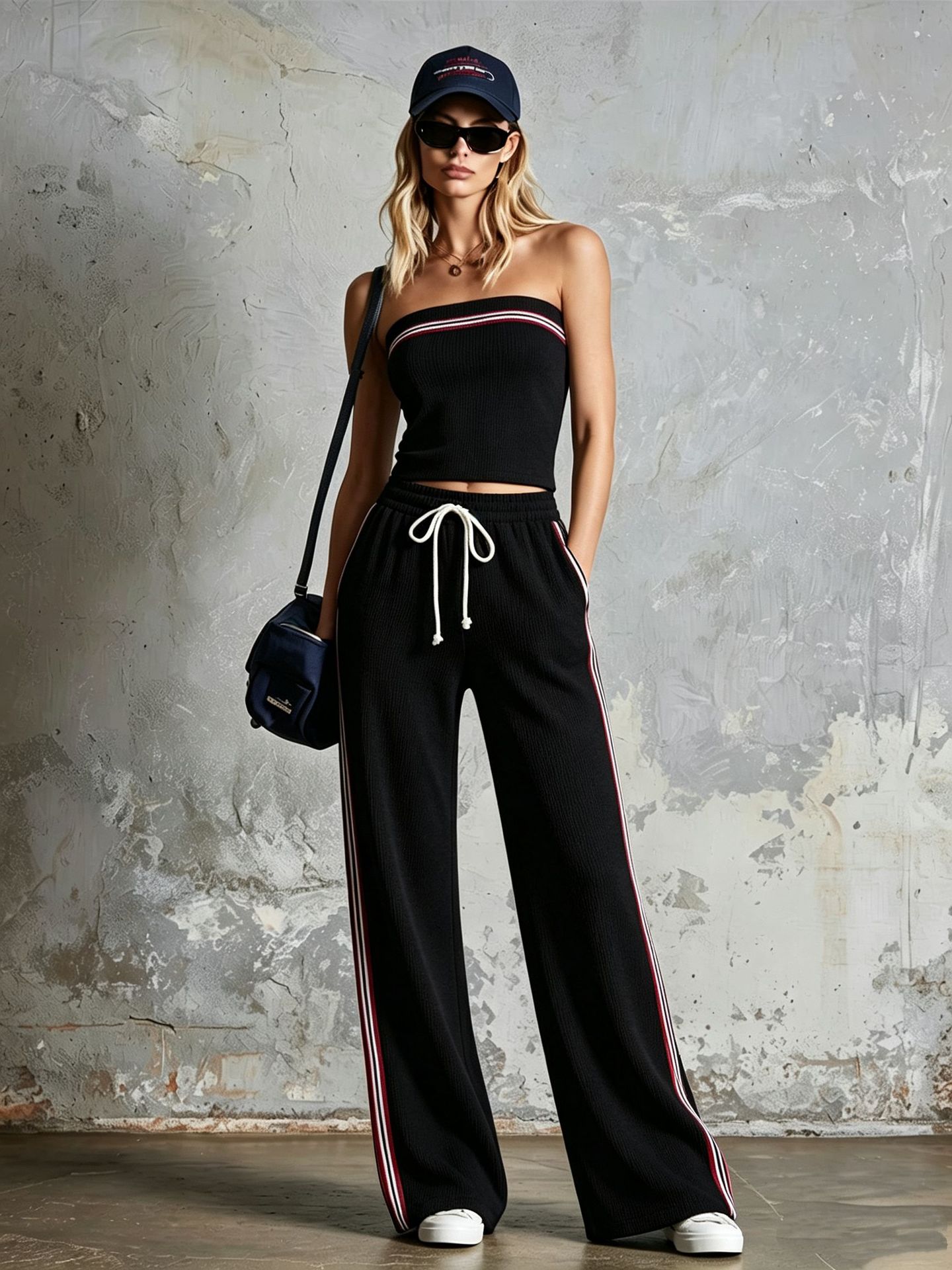 Striped Tube Top & Wide Leg Pants Two-Piece Set