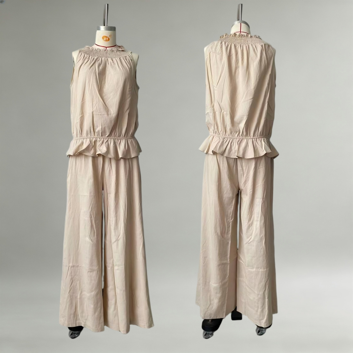 Women's Sleeveless Ruffle Top & Wide-Leg Pants Set