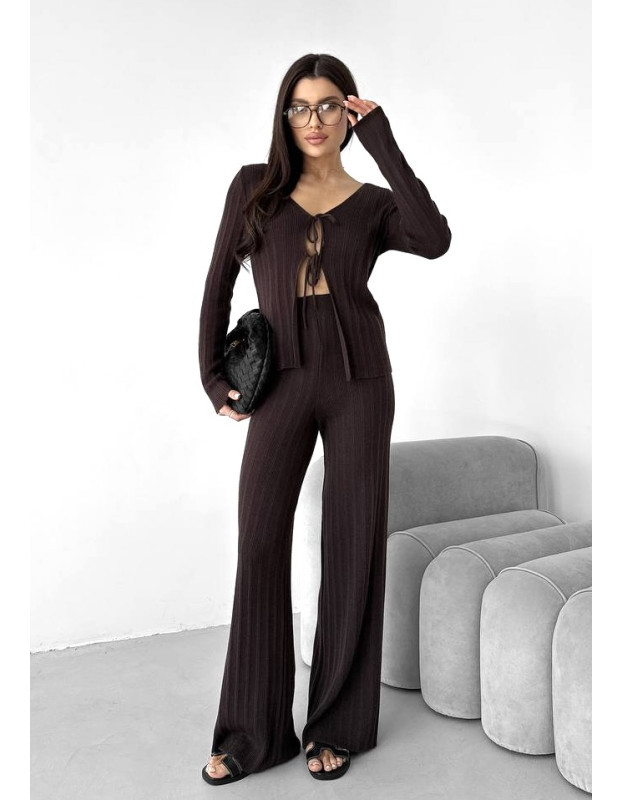 Women's Long Sleeve Tie-Front Cardigan and Pants Set