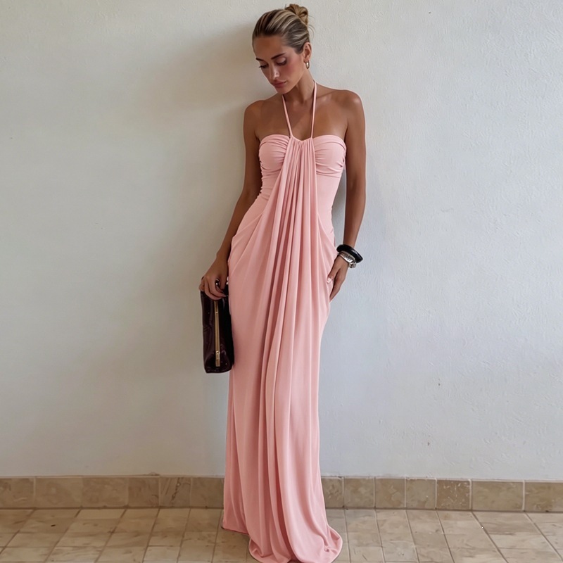 Women's Backless Ruched Tube Dress Solid Color Vacation