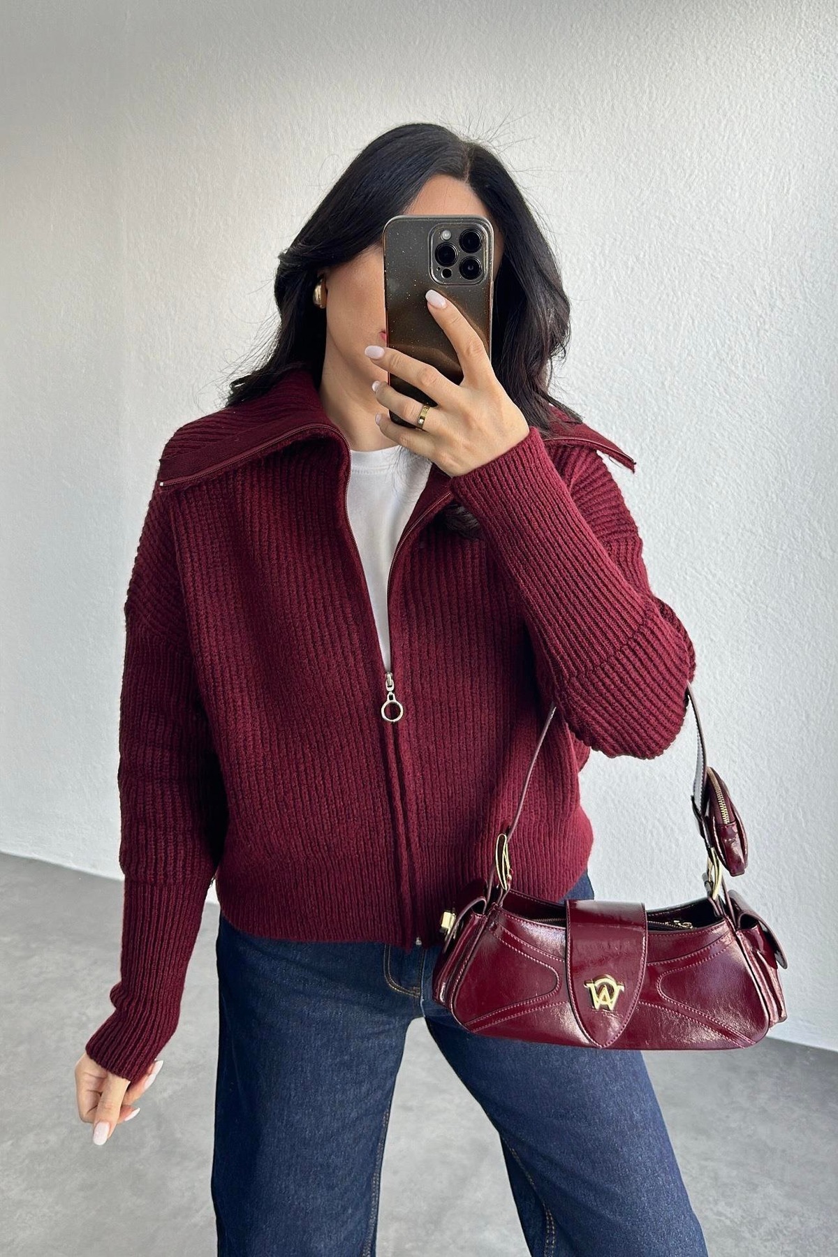 Women's Thick Loose V-Neck Zip-Up Cardigan Sweater Coat Solid Color