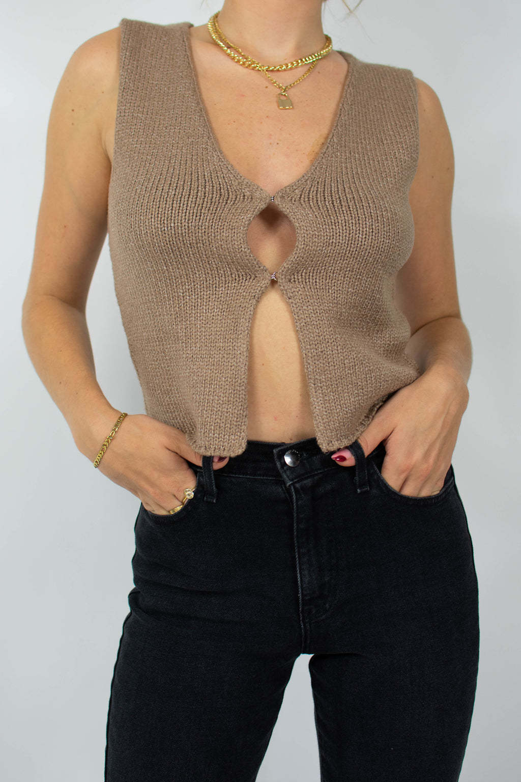 Sexy Sleeveless V-Neck Open-Knit Crop Vest Sweater