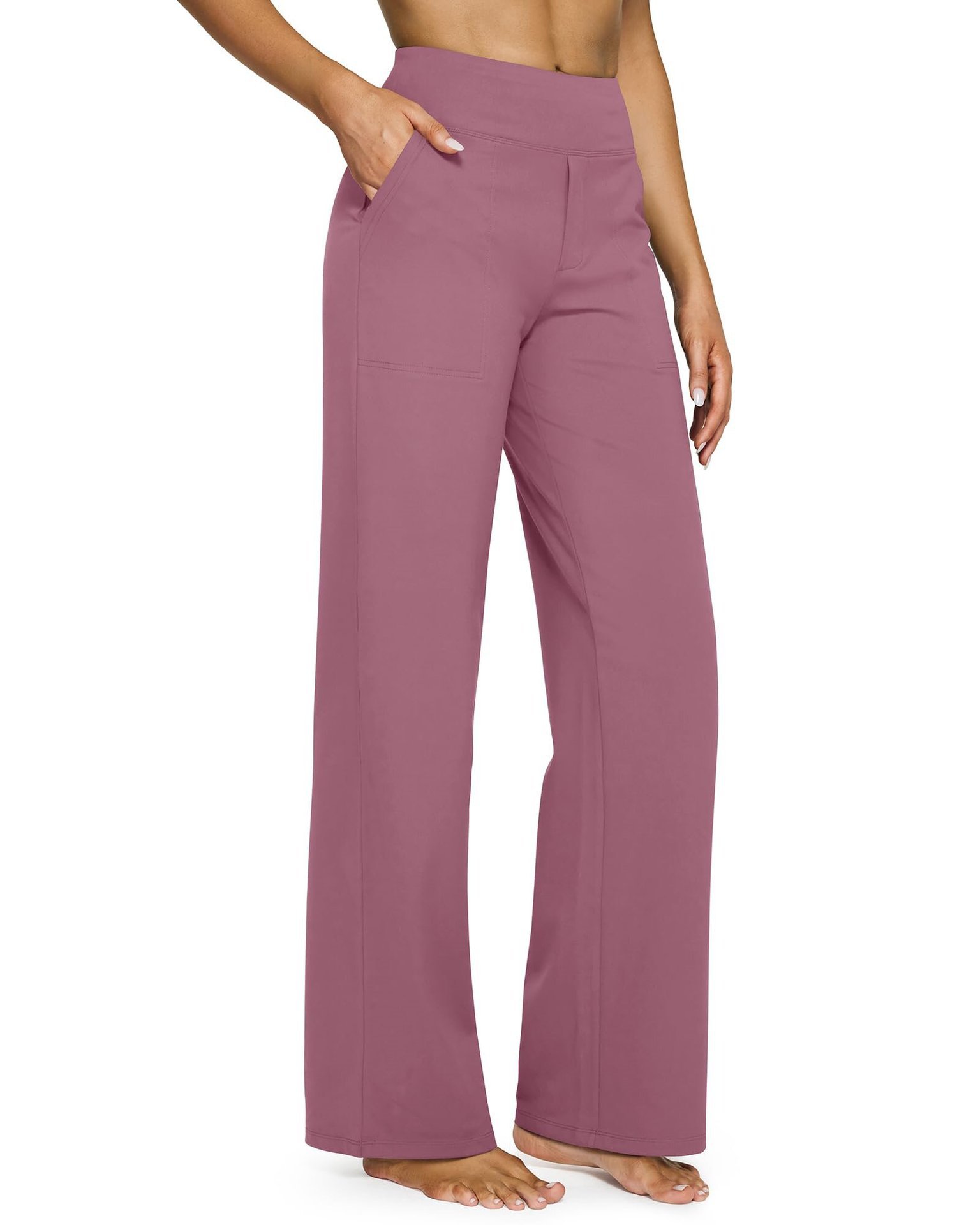 High-Waist Straight-Leg Yoga Pants with Pockets