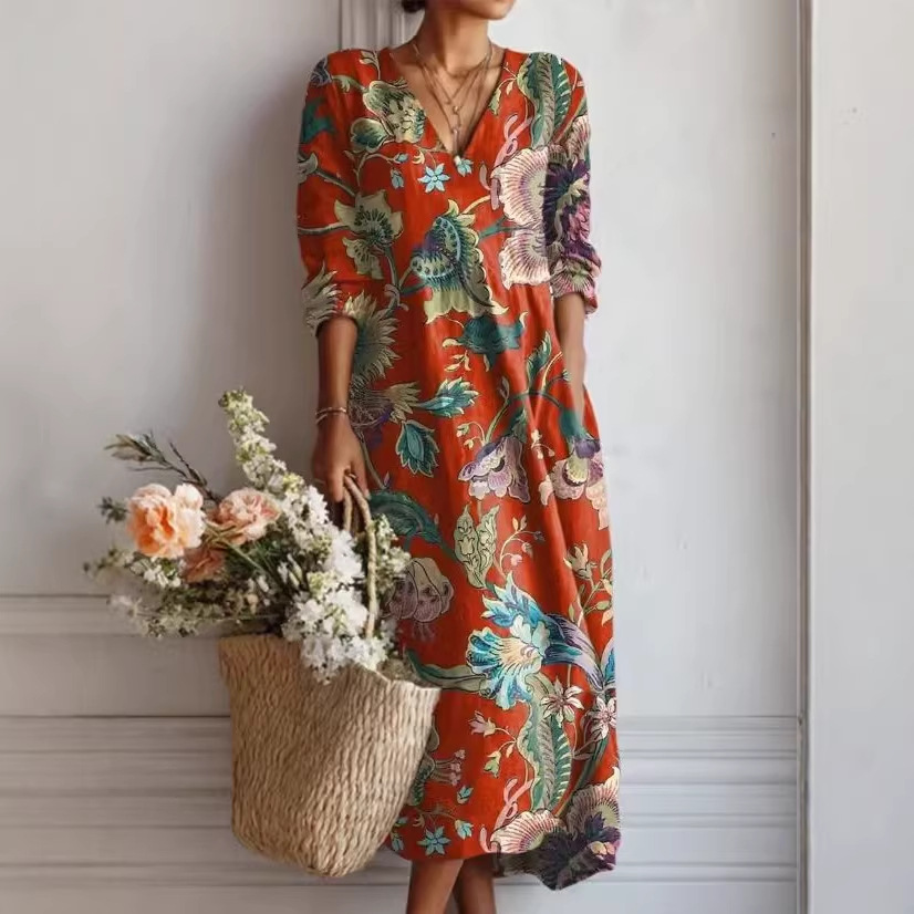 Women's Floral Paisley Print Ruched Bodycon Midi Dress