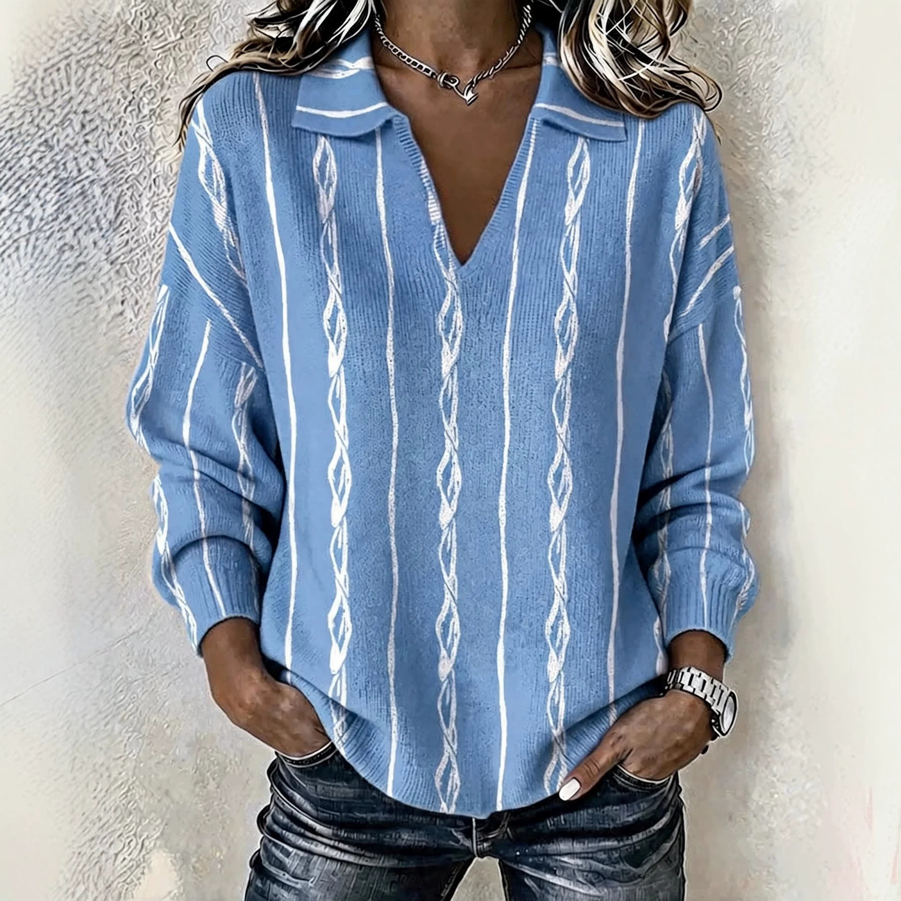 Women's Minimalist Solid Print V-Neck Casual Sweatshirt