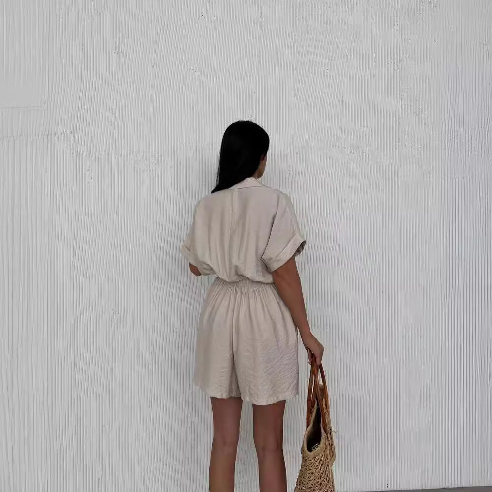 Women's Solid Color Short Sleeve Casual Loose Shorts Set