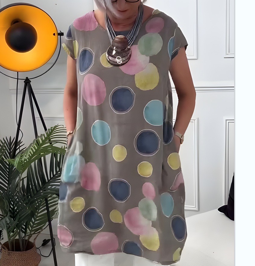 Floral Print Round Neck Loose Dress with Pockets