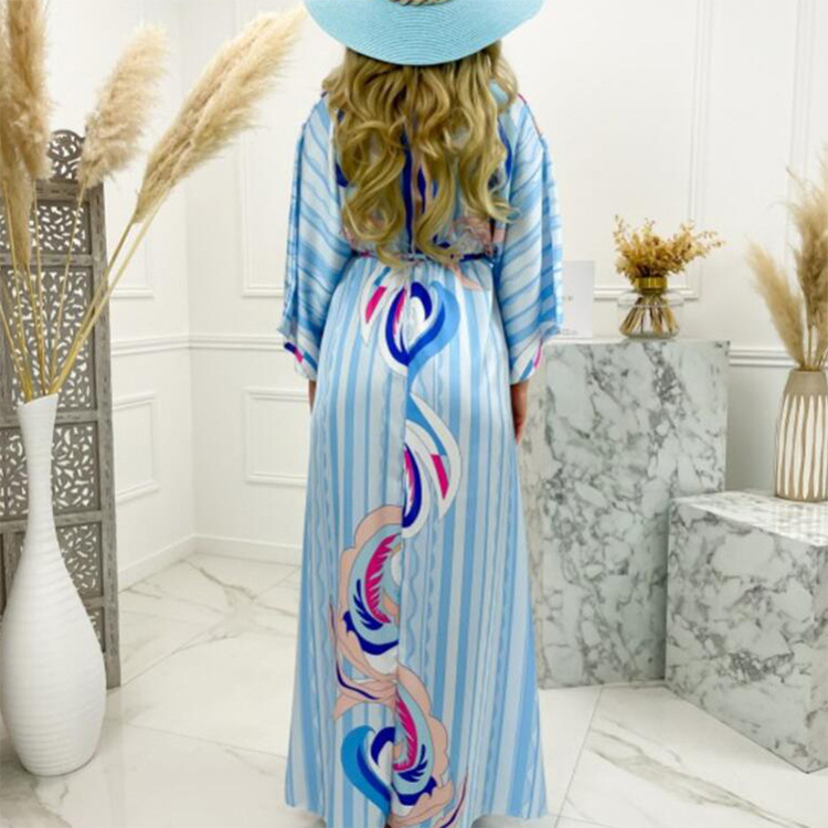 Bohemian V-Neck Slit Printed Maxi Dress Loose Fit Long Sleeve