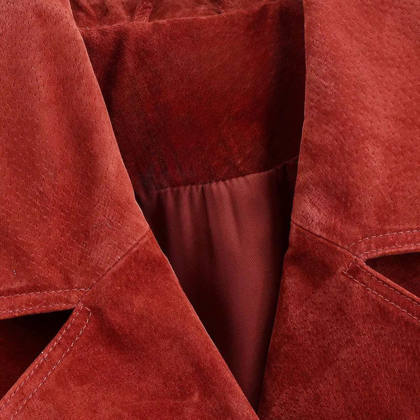 Women's Retro Brick Red Faux Suede Double-Breasted Coat