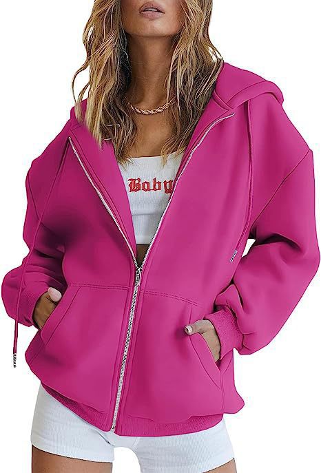Women's Minimalist Solid Print Zip-Up Hoodie