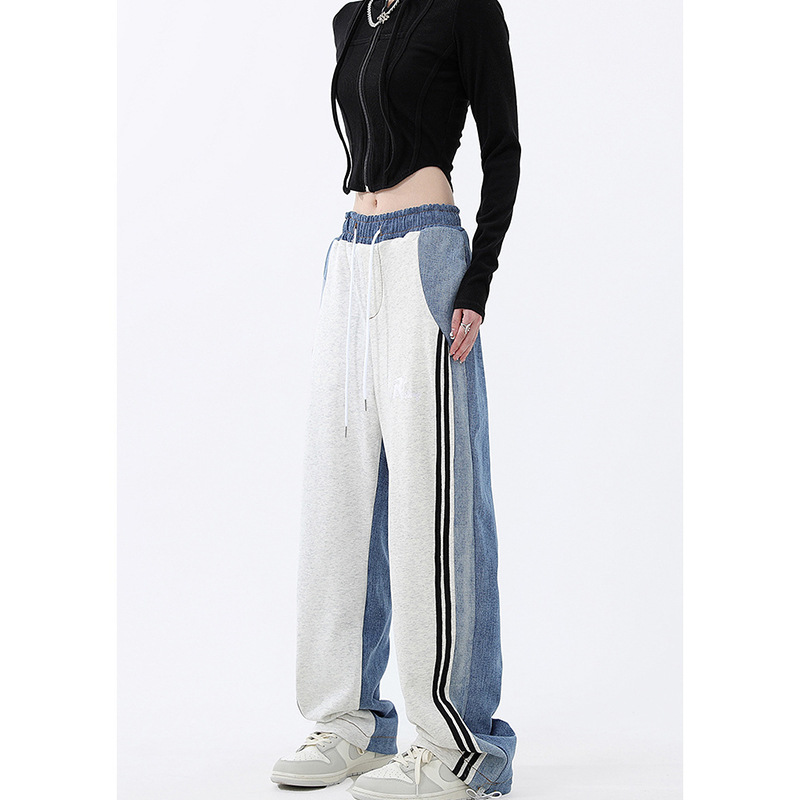 Patchwork Wide-Leg Jeans High-Waist Streetwear