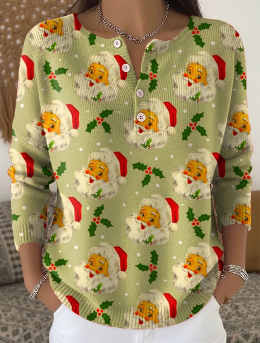 Women's Christmas Dinosaur Forest Print Button Sweatshirt