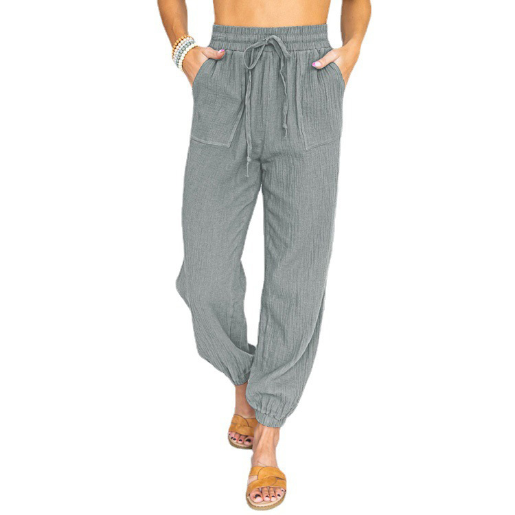 High-Waist Tie Belt Cropped Jogger Pants Casual