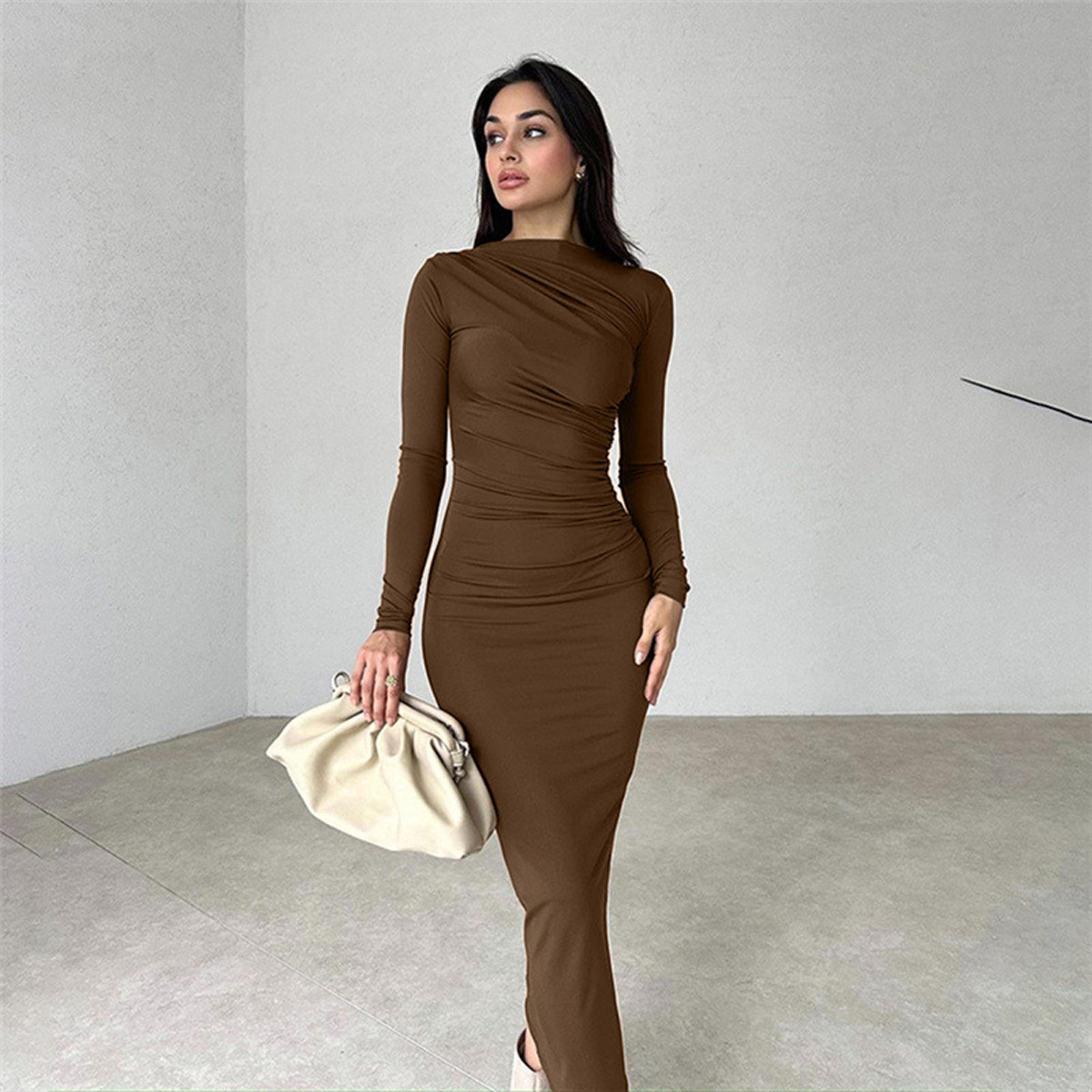 Women's Slim Fit Long Sleeve Bodycon Dress Solid Color High Waist