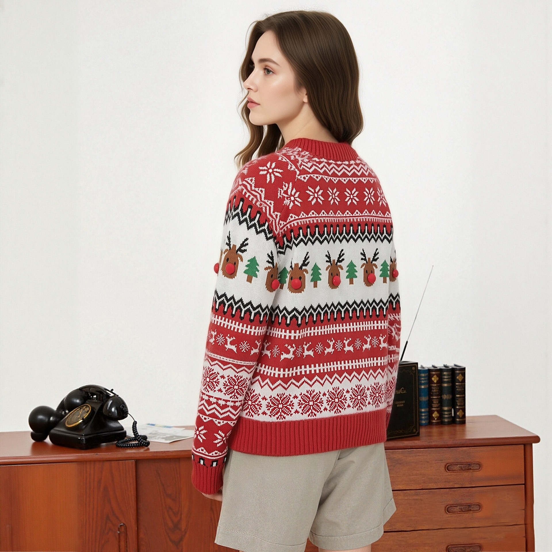 Red Reindeer Christmas Cardigan Sweater Coat