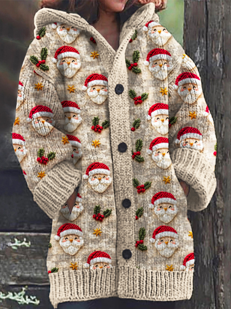 Women's Floral Puppy Rose Print Hooded Button Cardigan Sweater