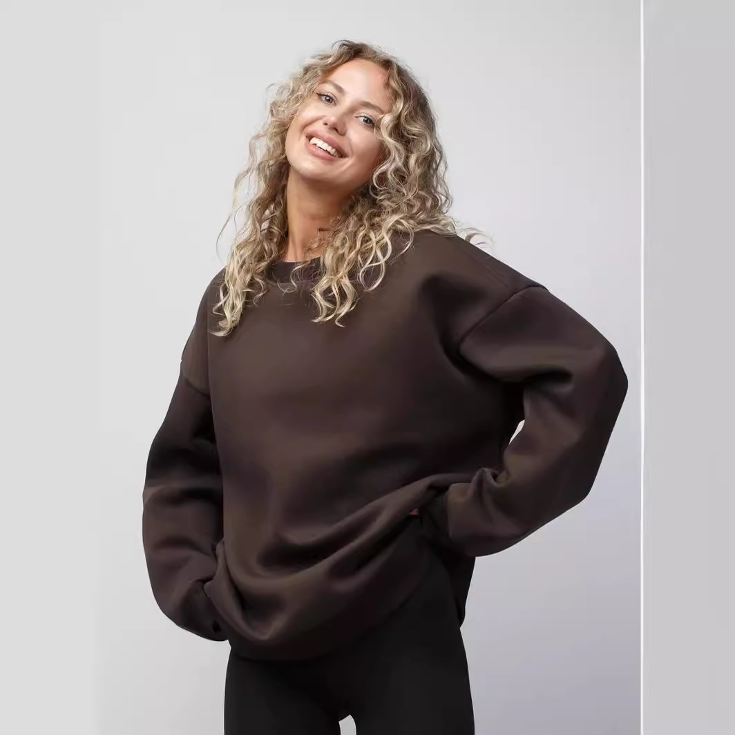 Solid Crewneck Loose Pullover Sweatshirt for Women