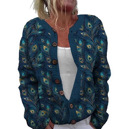 Women's Floral Leopard Snowflake Leaf Print Button Cardigan Sweater