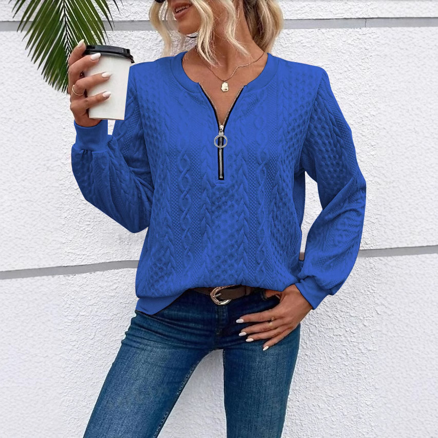 Women's Casual Pullover Sweatshirt with Zip and Crew Neck Long Sleeve