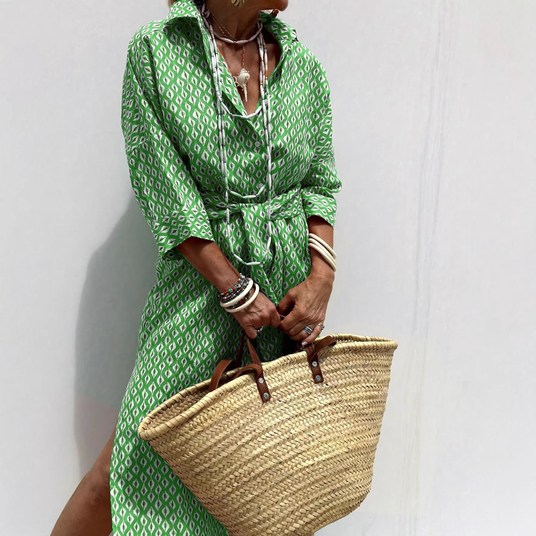 Women's Striped Button-Front Shirt Dress with Collar and Short Sleeves