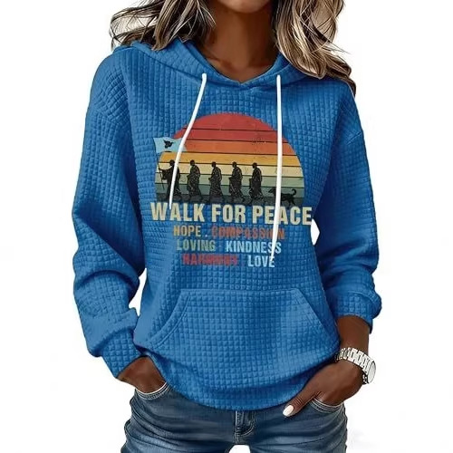 Women's Waffle Knit Peace & Light Animal Print Hoodie
