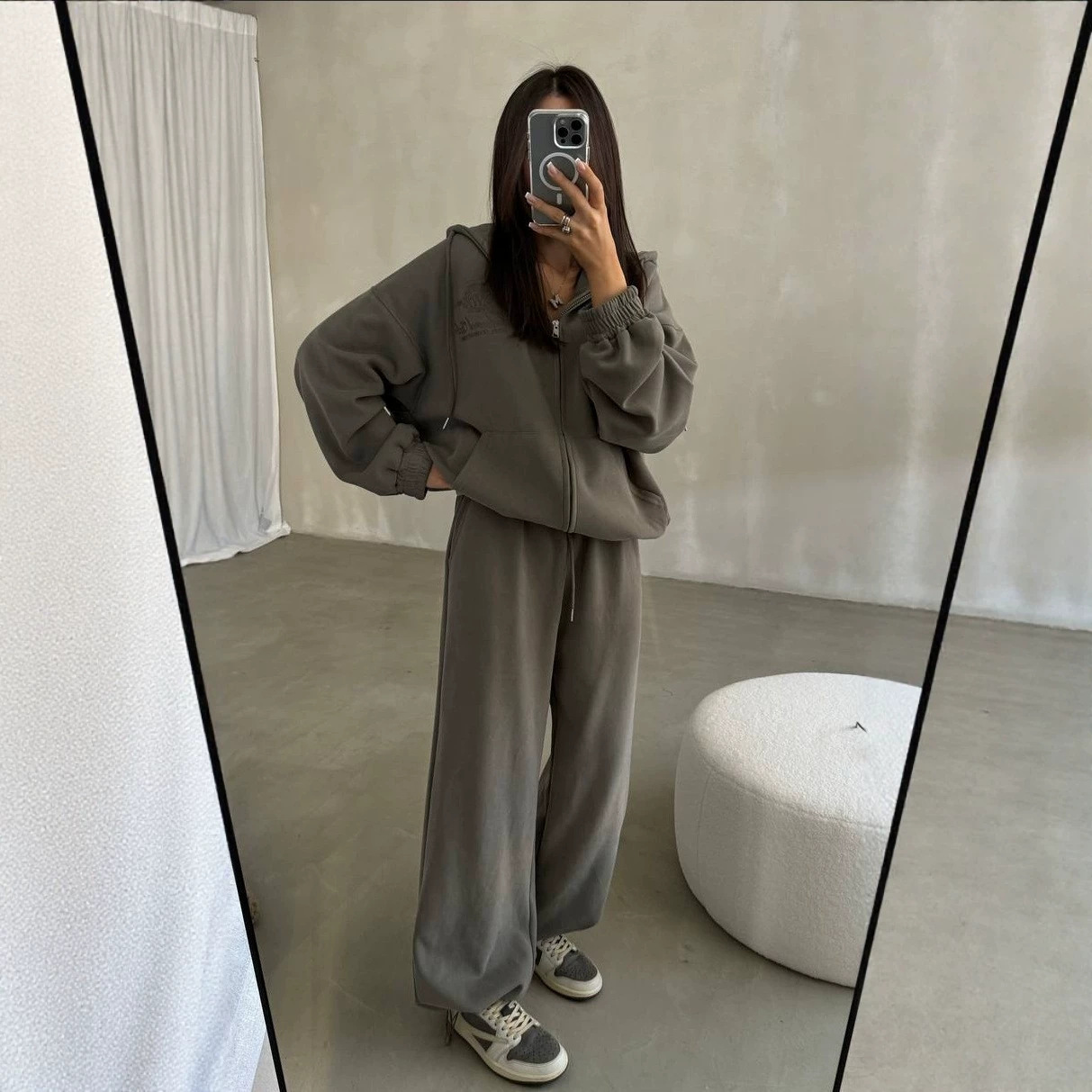 Women's Embroidered Zip-Up Hoodie and Pants Two-Piece Set