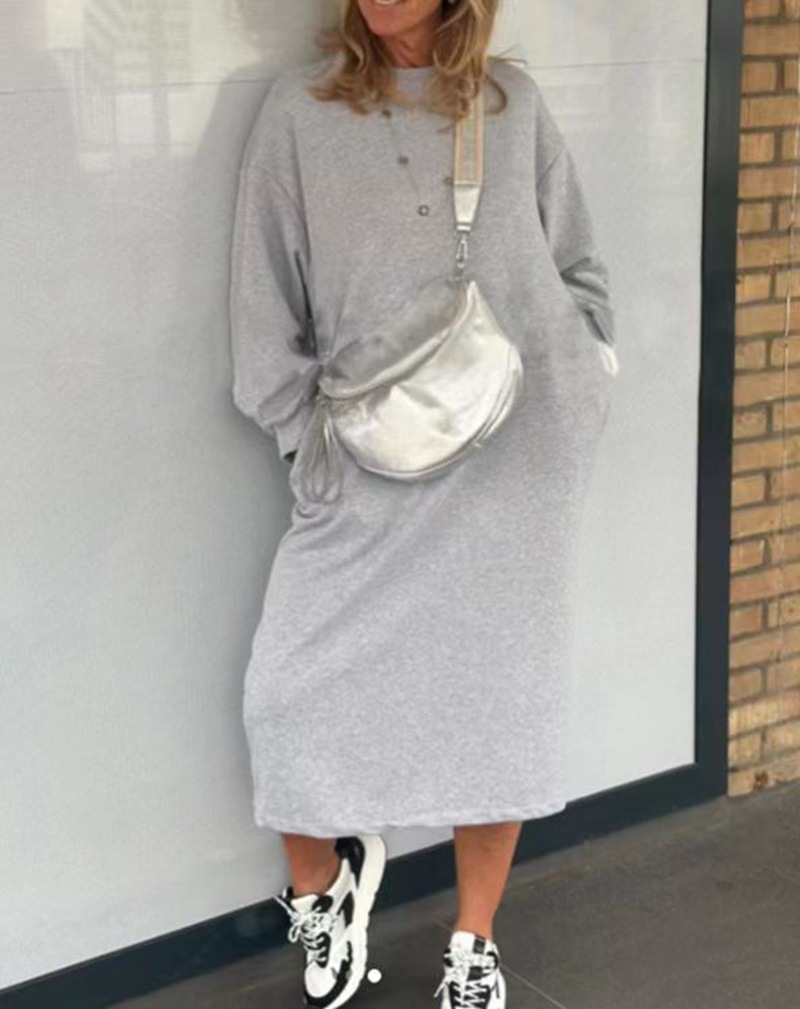Women's Loose Fit Half Turtleneck Long Sleeve Solid Color Dress