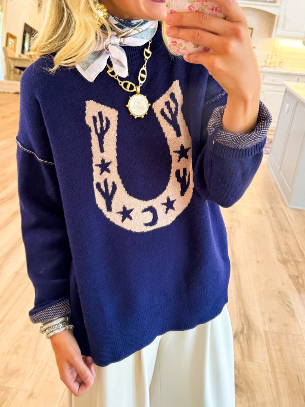 Women's Tree & Star Print Crewneck Sweatshirt