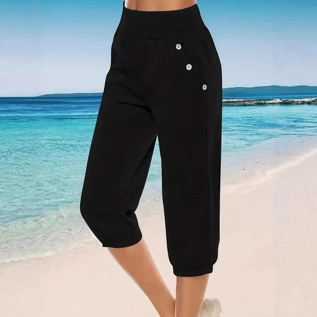 High-Waist Stretch Button Skinny Pants for Women