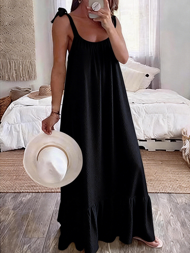 Women's Casual U-Neck Ruched Sleeveless Maxi Dress