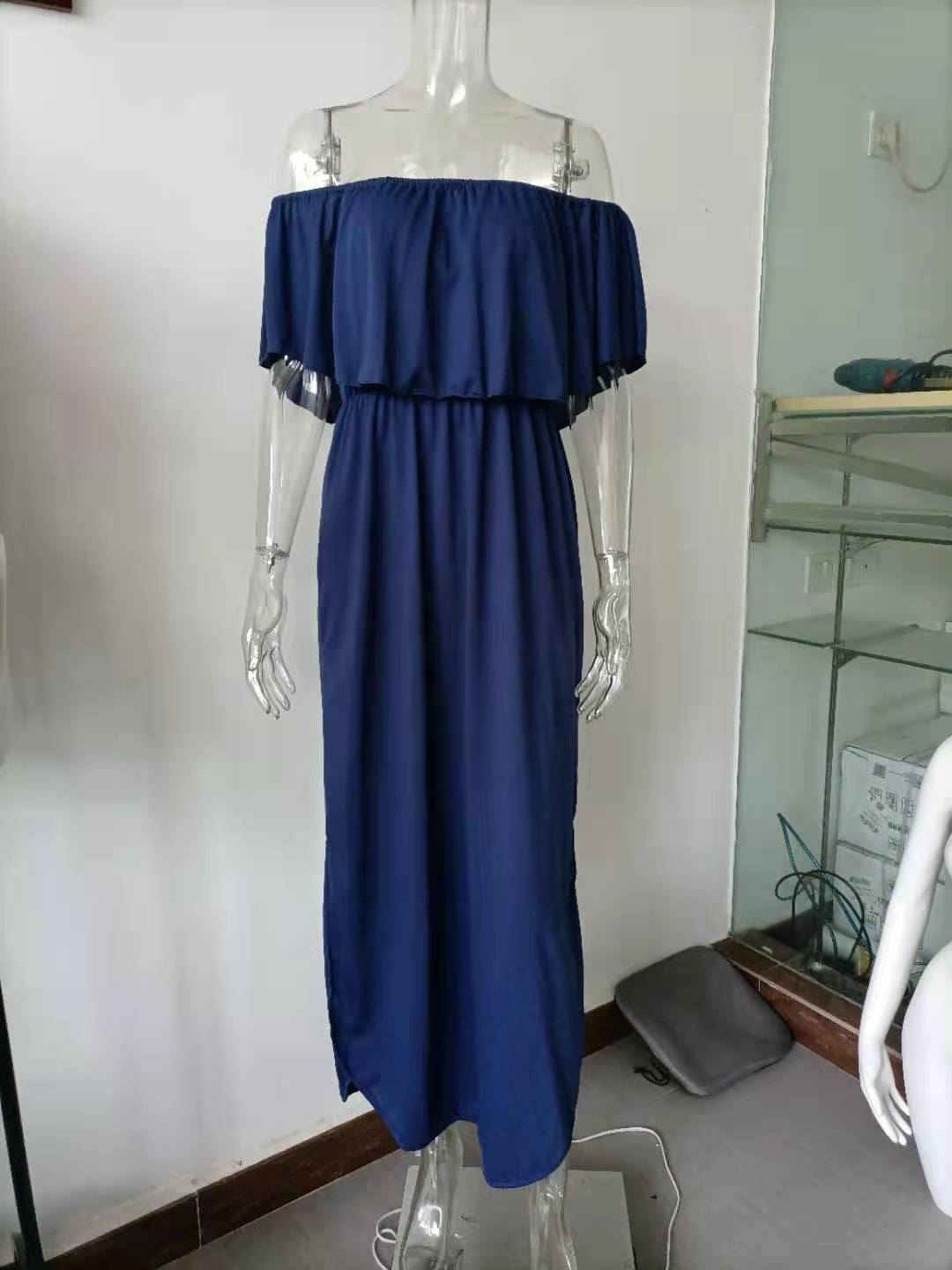 Off-Shoulder Strapless Ruffle Hem Maxi Dress